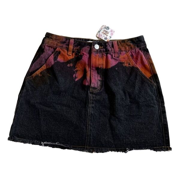 Cloud Ten Raw Hem Tie Dye Splash Denim skirt Size M - Picture 4 of 6